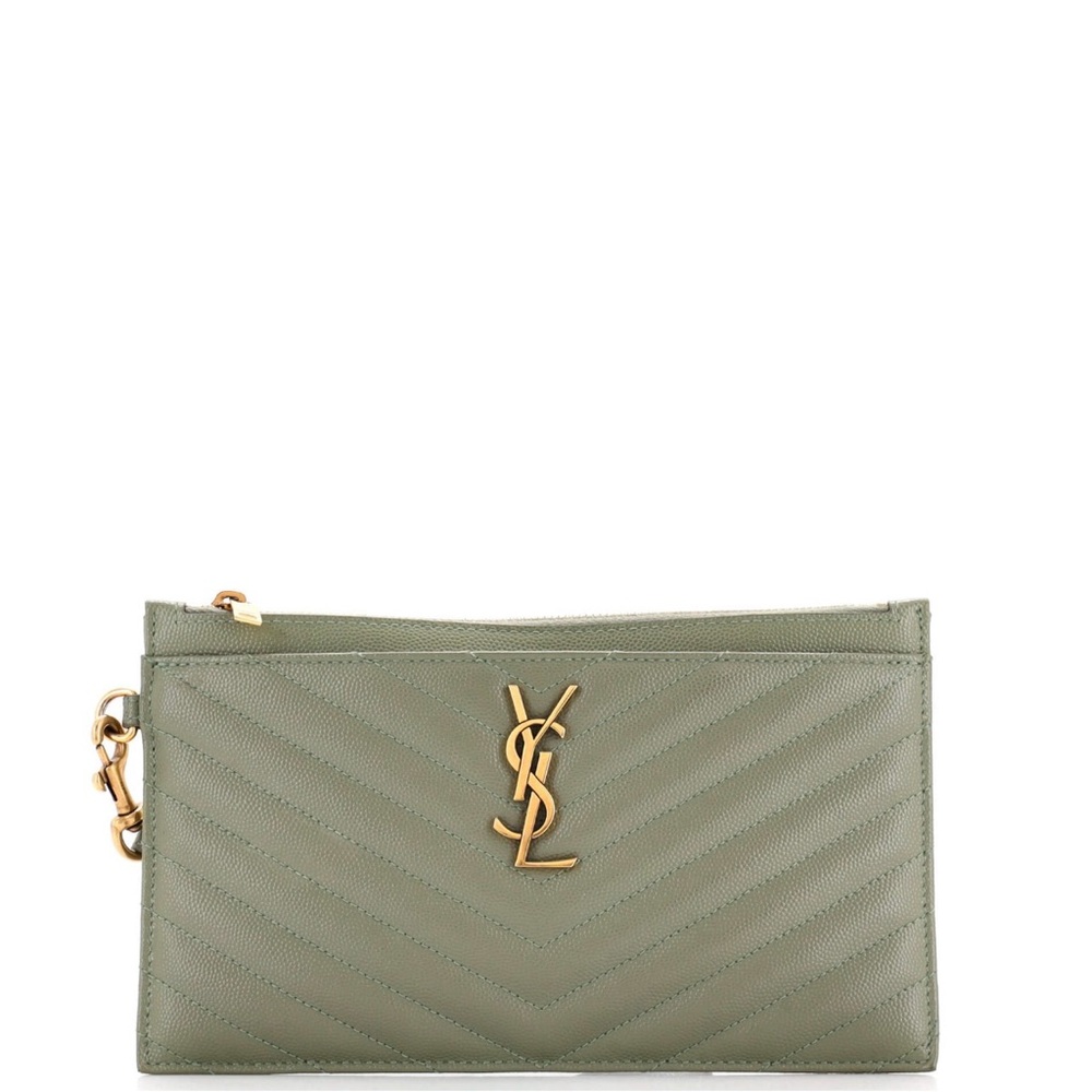 YSL Olive Green Quilted Clutch